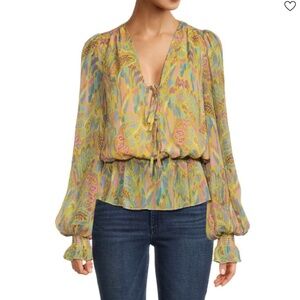 RAMY BROOK Evie Plunging Print Top M